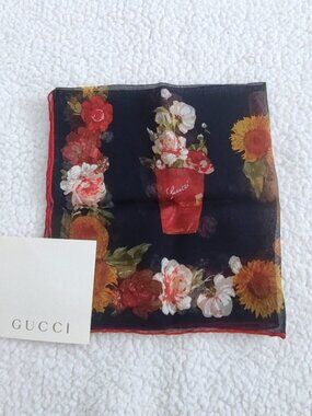 Gucci silk chiffon floral small scarf EUC